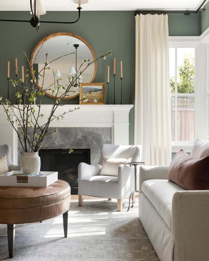 1. Earthy Elegance with Muted Green Walls