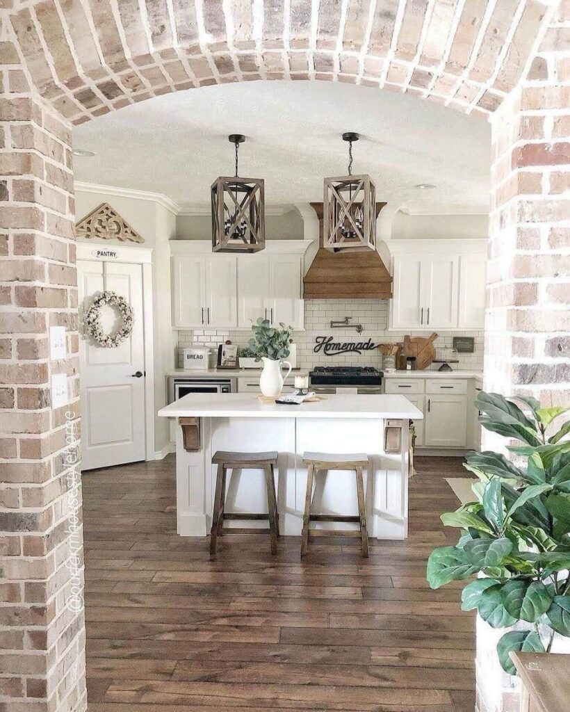 10. Rustic Blue and Brick Accents for a Fresh Farmhouse Palette