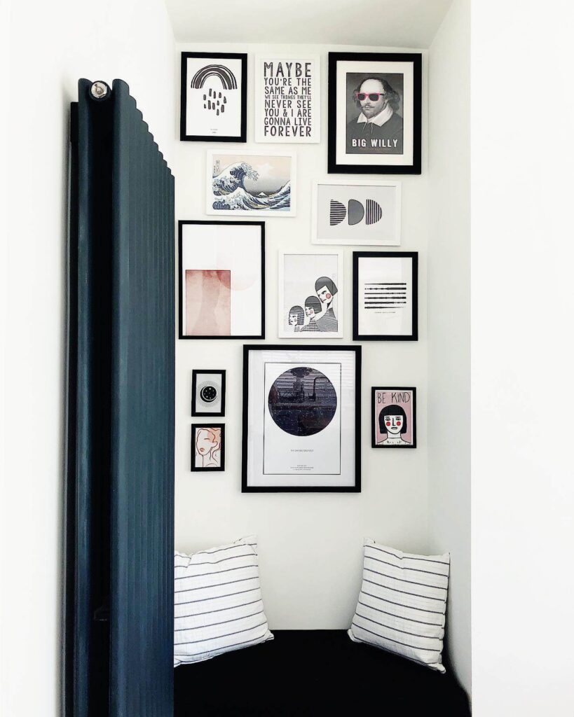 11. Quirky Corner Collage in a Dining Nook