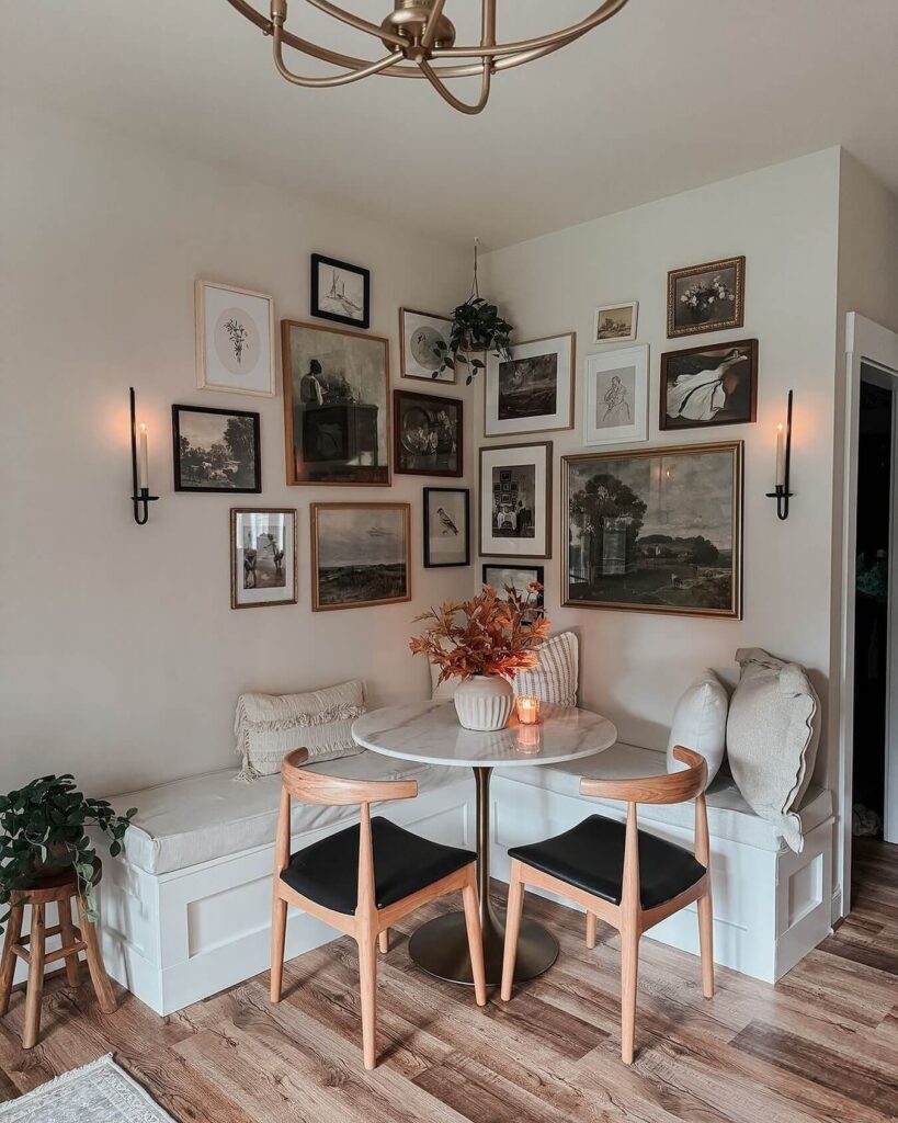 11. Cozy Gallery Wall Nook with Mid-Century Flair