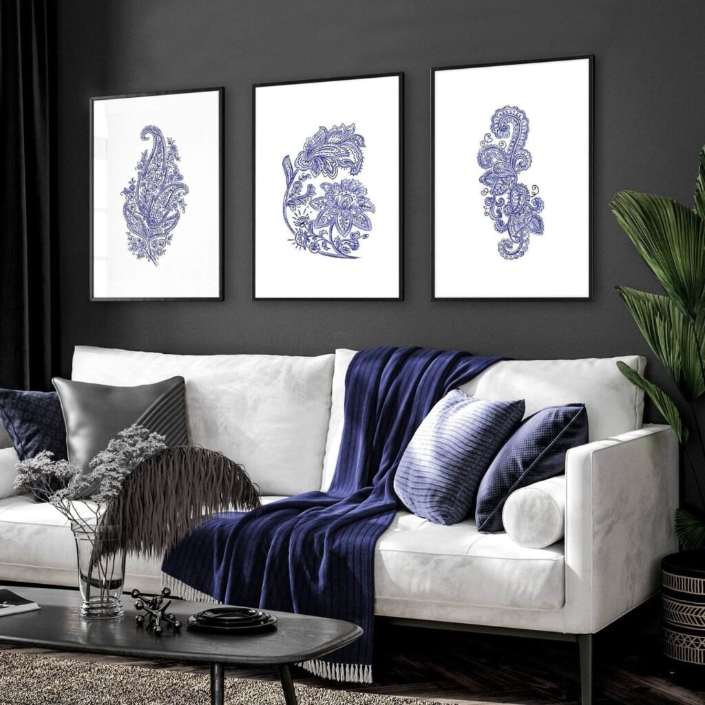 11. Blue and White Boho Botanical Trio for a Touch of Tradition