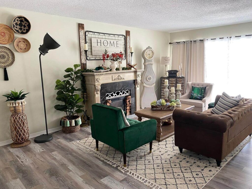 12. Eclectic Elegance with Rich Jewel Tones and Baskets