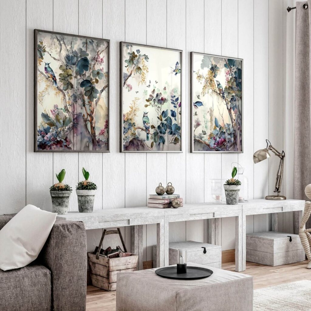 12. Painterly Nature Triptych to Evoke Storybook Whimsy