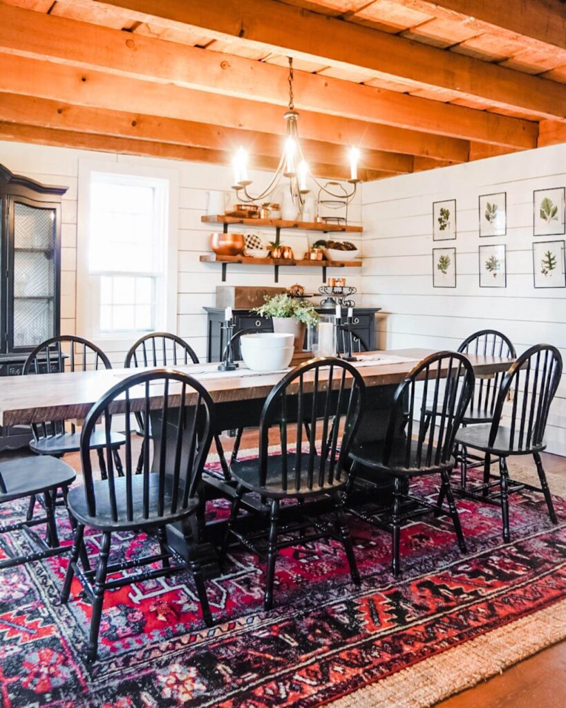 12. Rustic Meets Boho in a Cabin-Inspired Dining Room