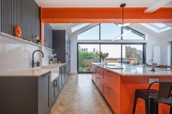 13. Balanced Drama: Orange Island with Charcoal Contrast