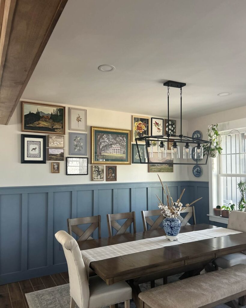 13. Vintage Gallery Wall Meets Classic Farmhouse Dining