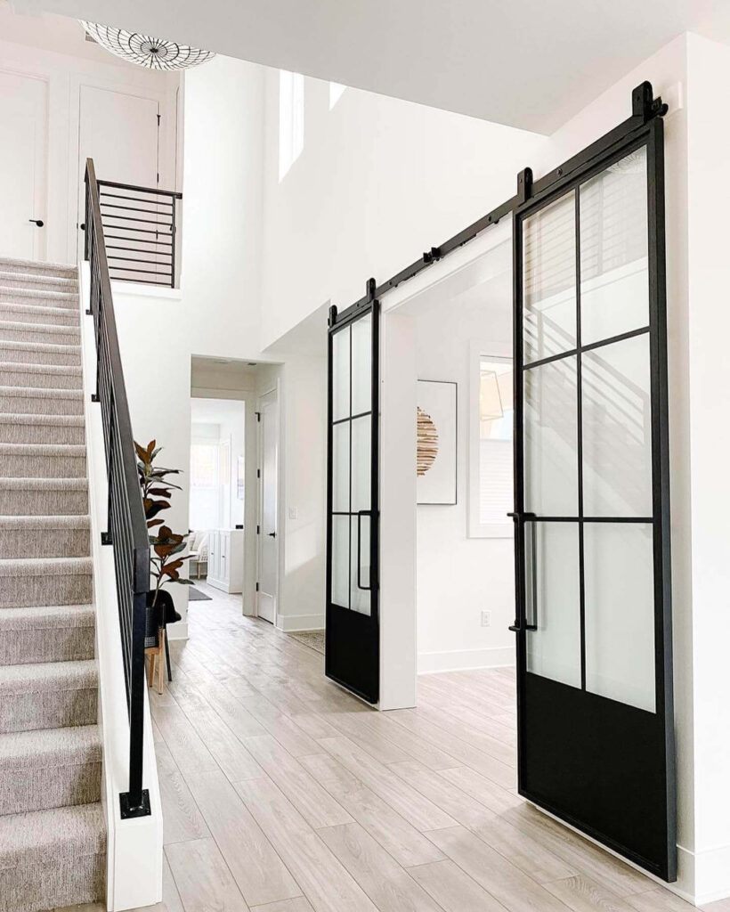 15. Simple White French Doors with Frosted Glass