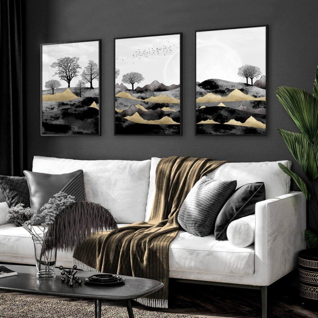 16. Monochrome Landscape with Golden Accents for Elegant Contrast