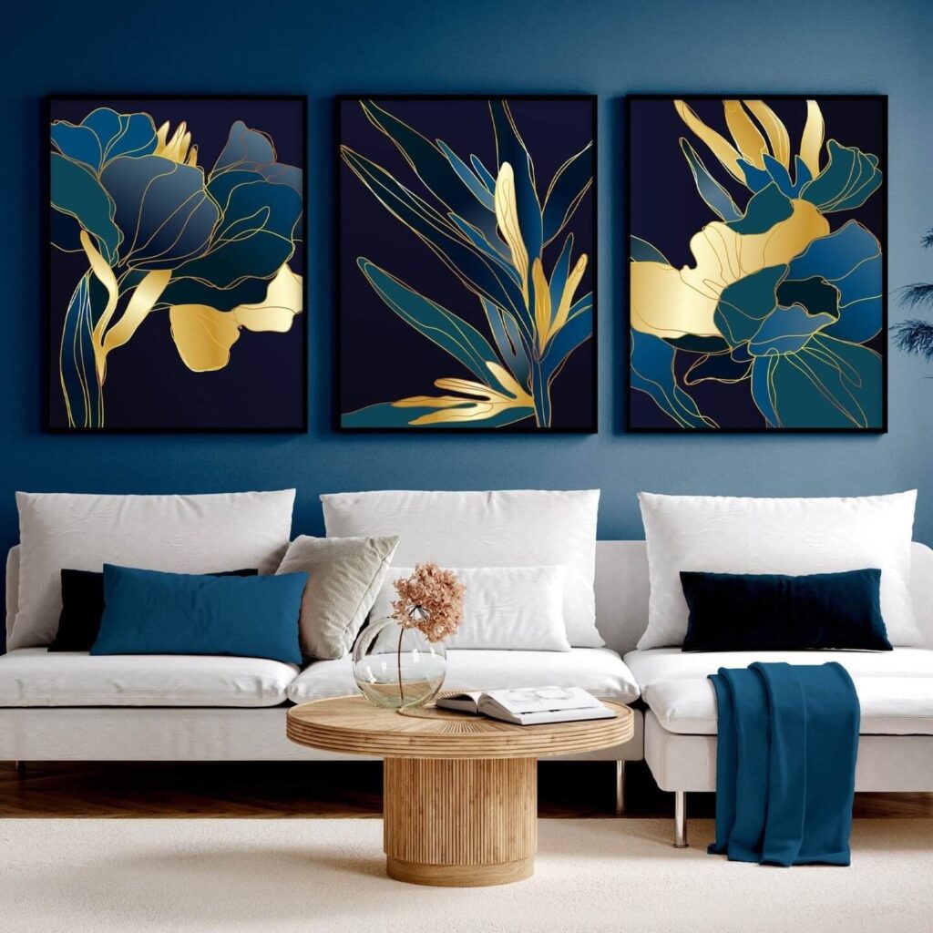 17. Navy and Gold Botanical Abstraction for a Bold Pop