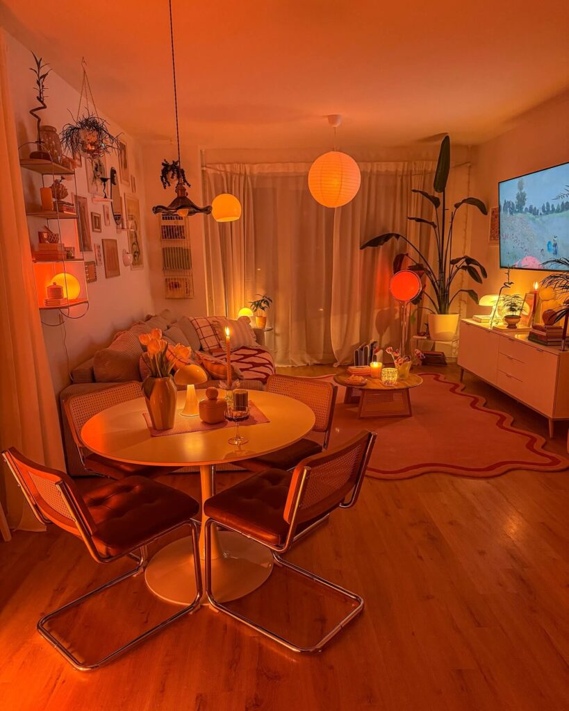 18. Retro Glow in a Cozy Apartment Corner