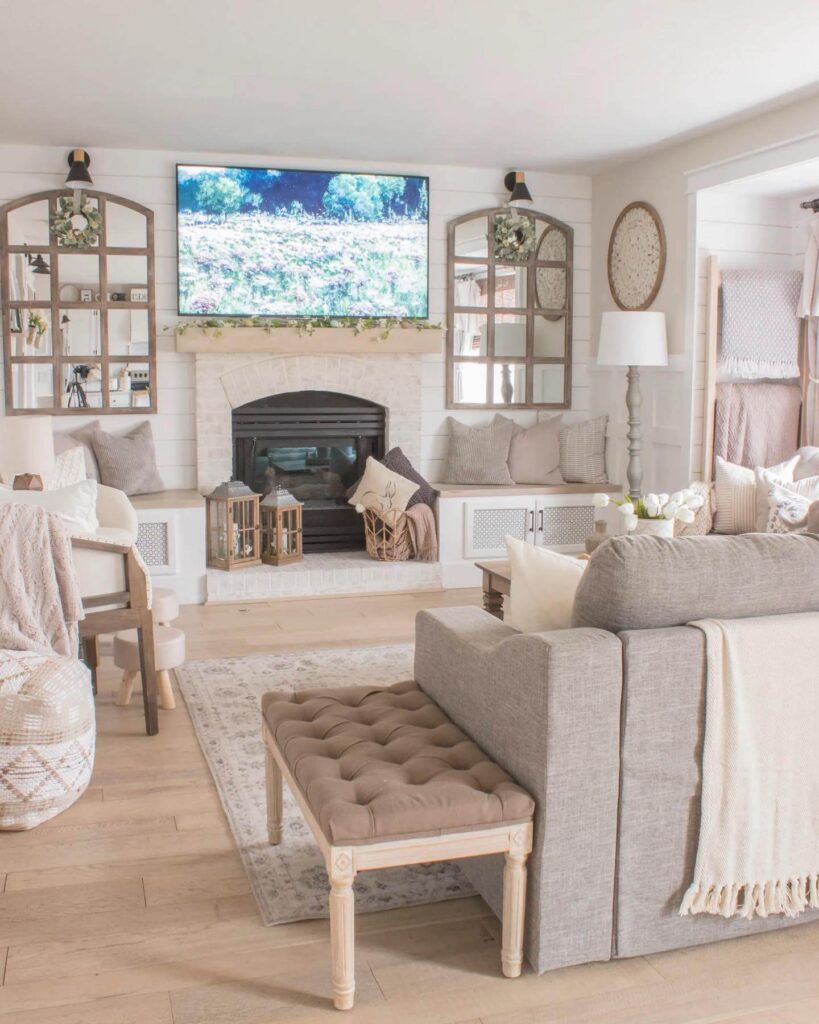 2. Symmetrical Serenity with Built-In Bench Seating