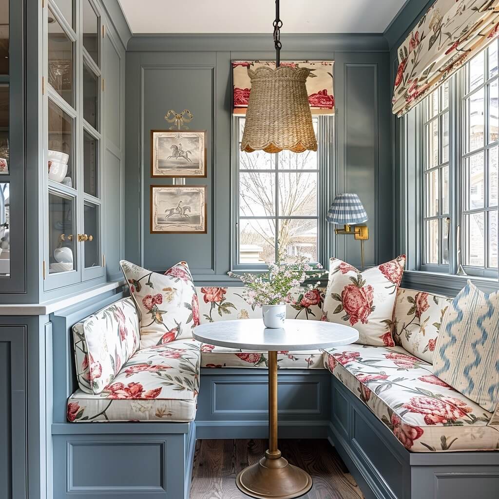 2. English Cottage Charm Meets Classic Blue Cabinetry