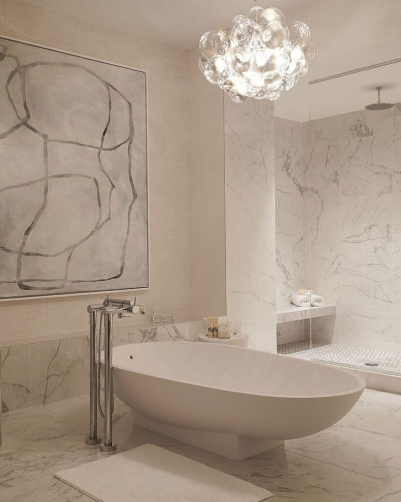 21. Soft Blue Serenity with a Marble Touch