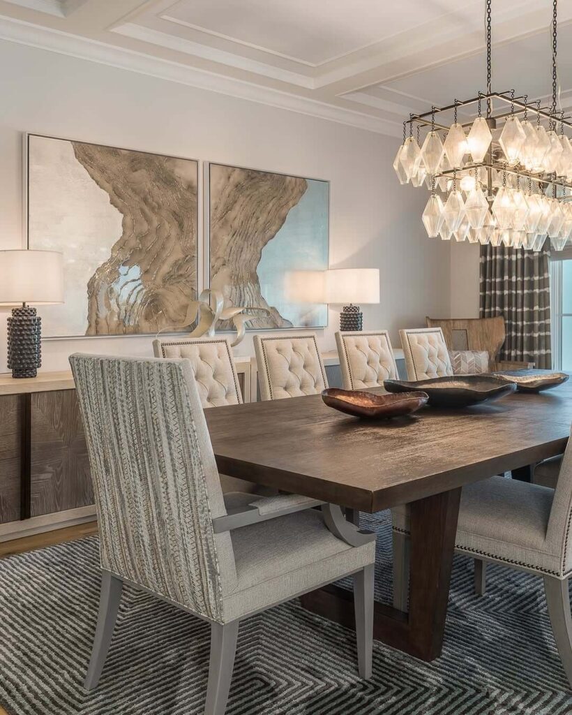 22. Transitional Elegance with Mixed Upholstery Chairs