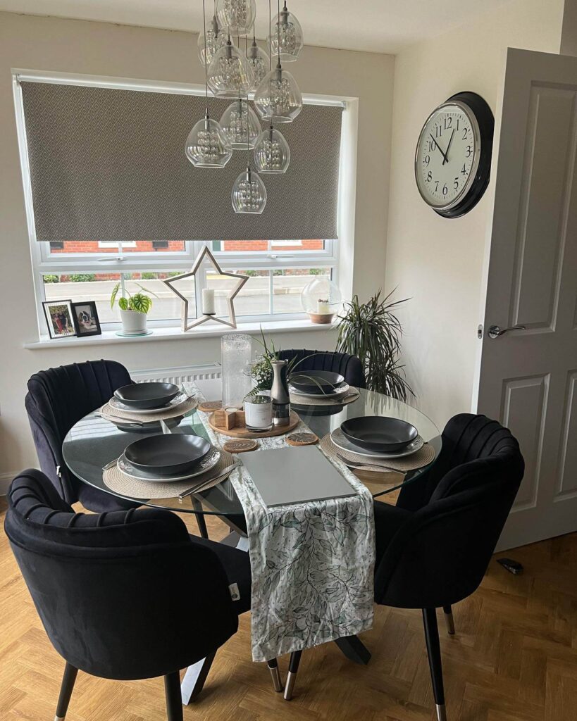 29. Keep It Luxe with Black Velvet and Glass Elements