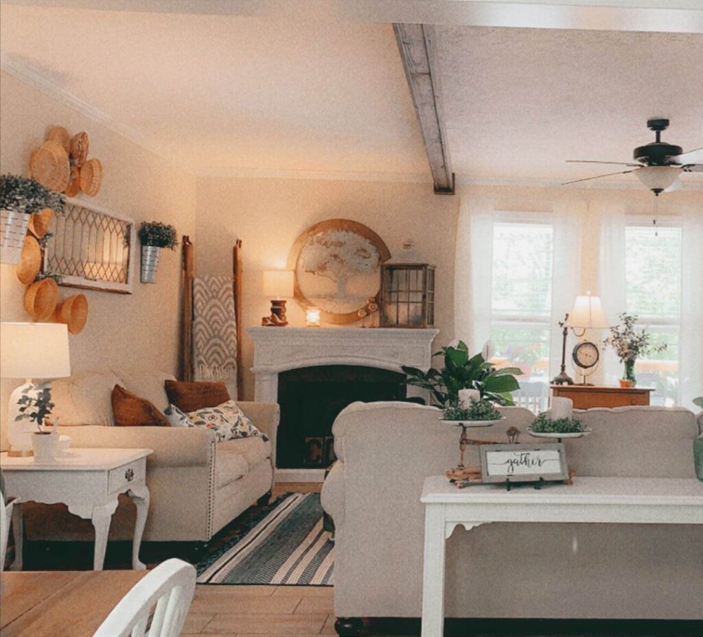 4. Collected Comfort with Basket Wall Decor and Cozy Accents