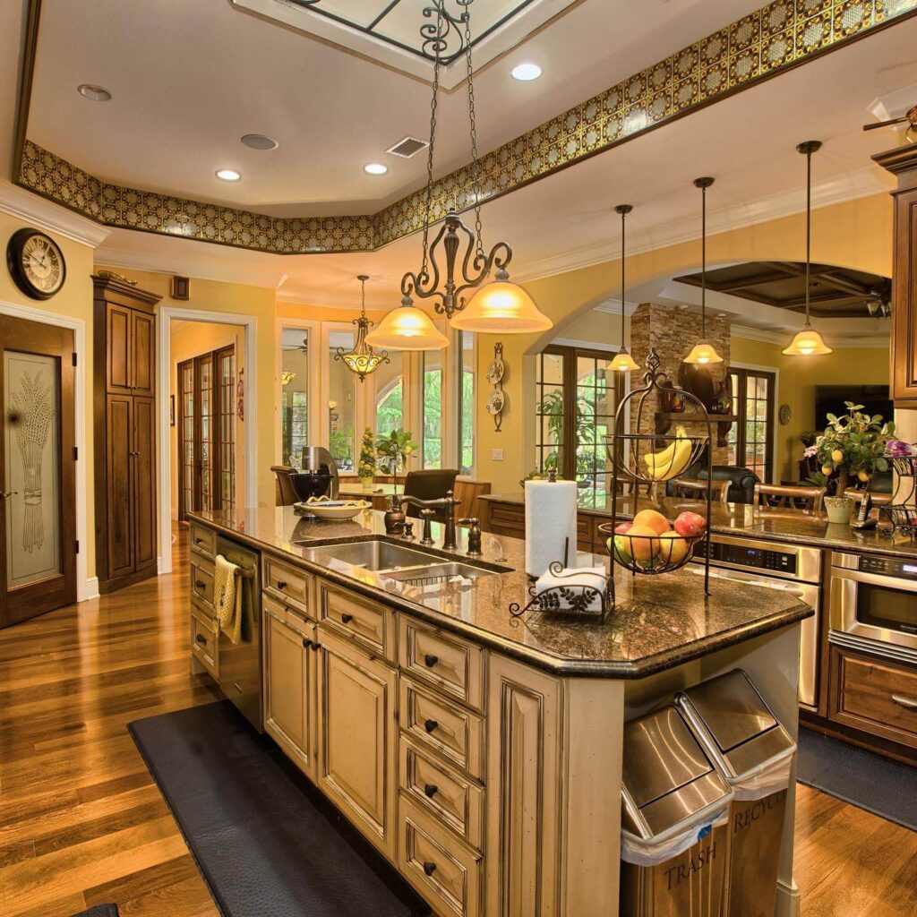 5. Warm and Welcoming: Ornate Iron Fixtures in a Golden Glow