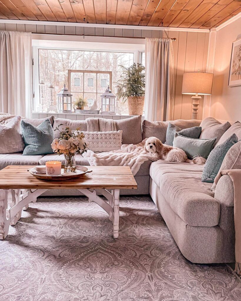 5. Cottagecore Coziness with Plush Seating and Vintage Details