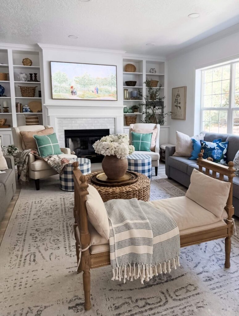 6. Layered Neutrals with a Pop of Pattern