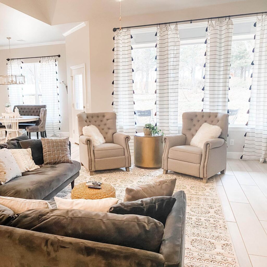 7. Tassel Curtains and Cozy Contrasts
