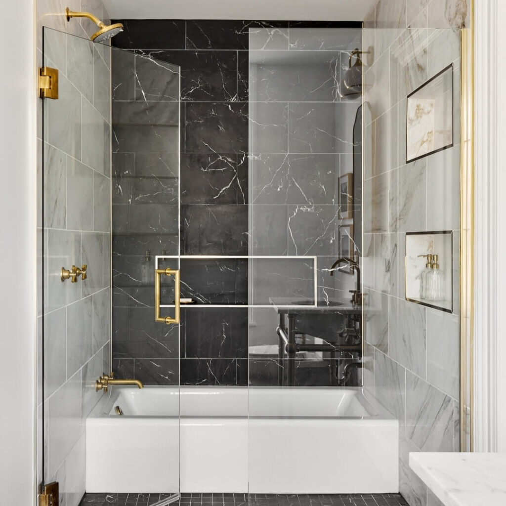 7. Hexagonal Tiles Meet Classic Subway Style