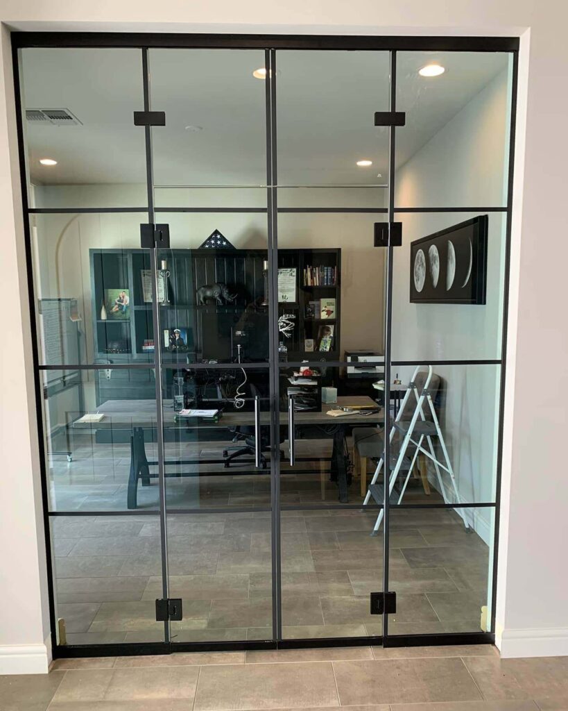 9. Statement-Making Steel & Glass Office Divider