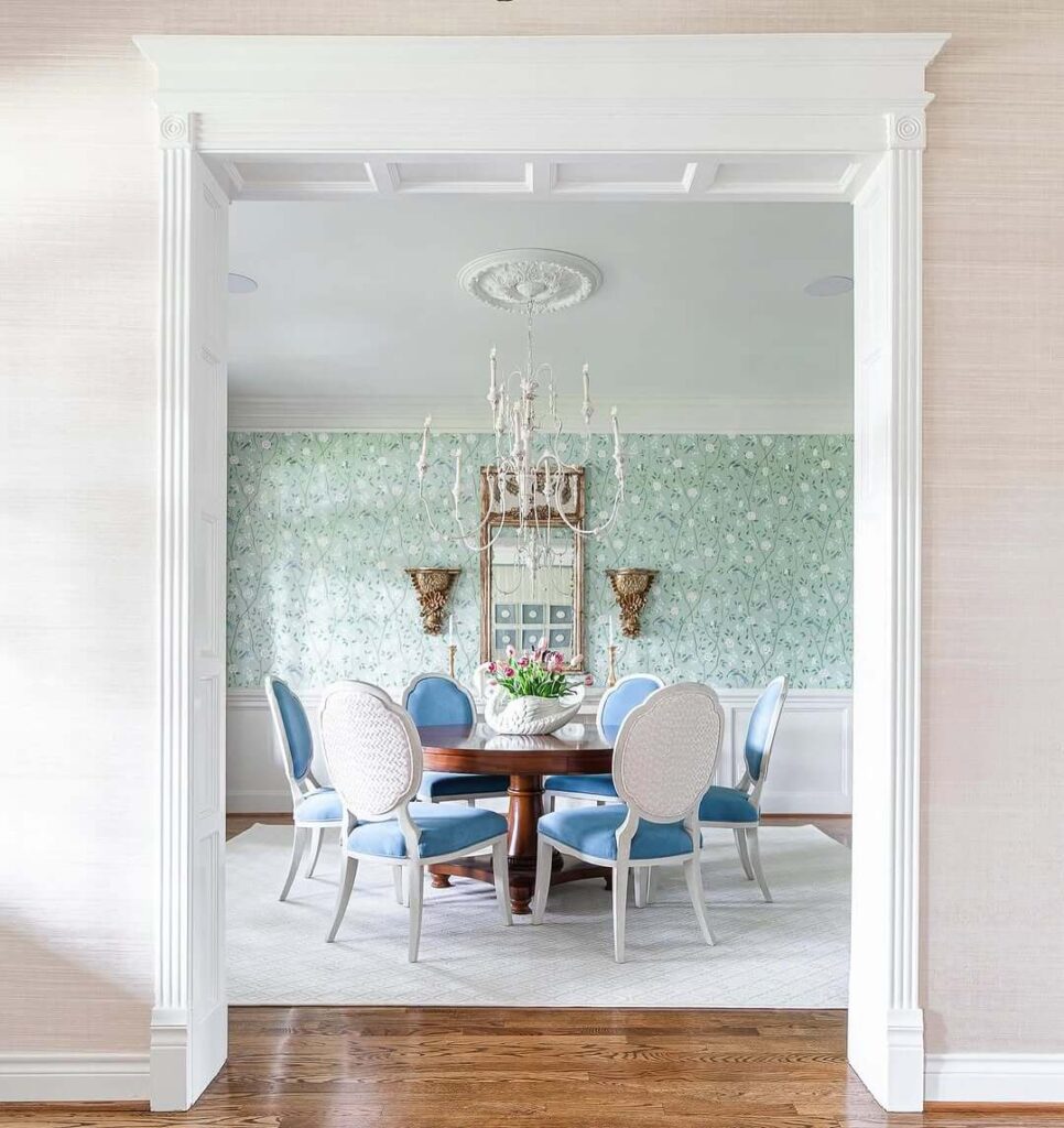 9. French Country Charm with Powder Blue Upholstery
