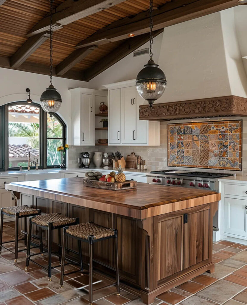 9. Eclectic Flair: Colorful Tiles with Jewel-Toned Cabinets