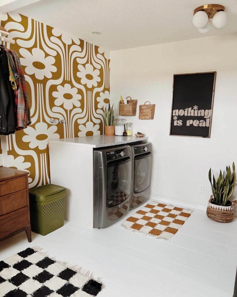 1. Minimalist Laundry Closet with Hanging Rod and Open Shelf