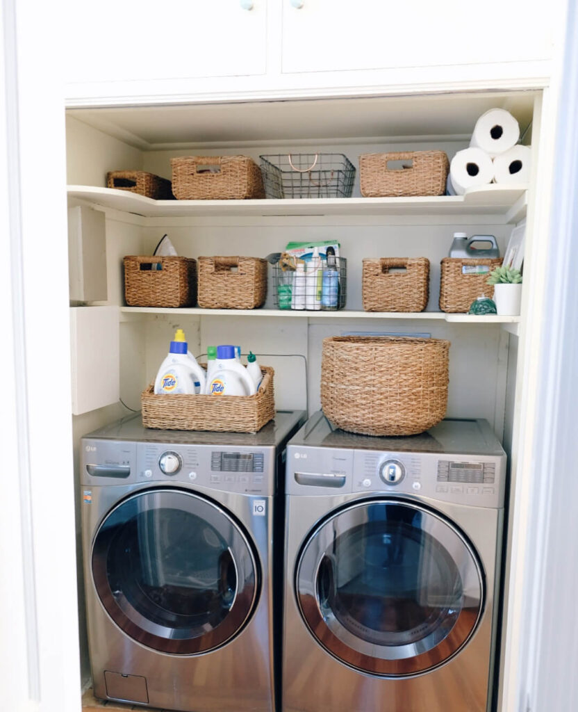 11. Decorative Laundry Display with Personalized Charm