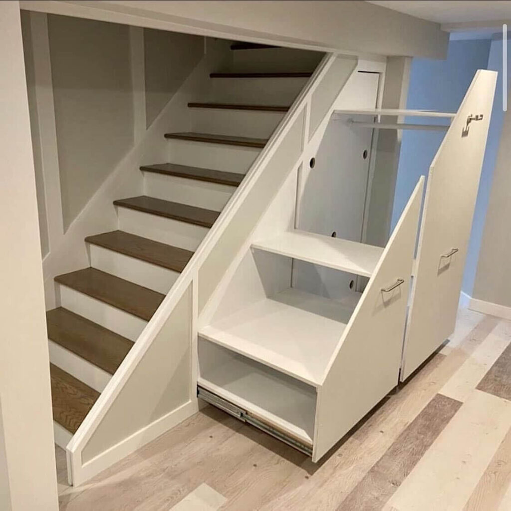 15. Hidden Storage Behind Slatted Wood Paneling