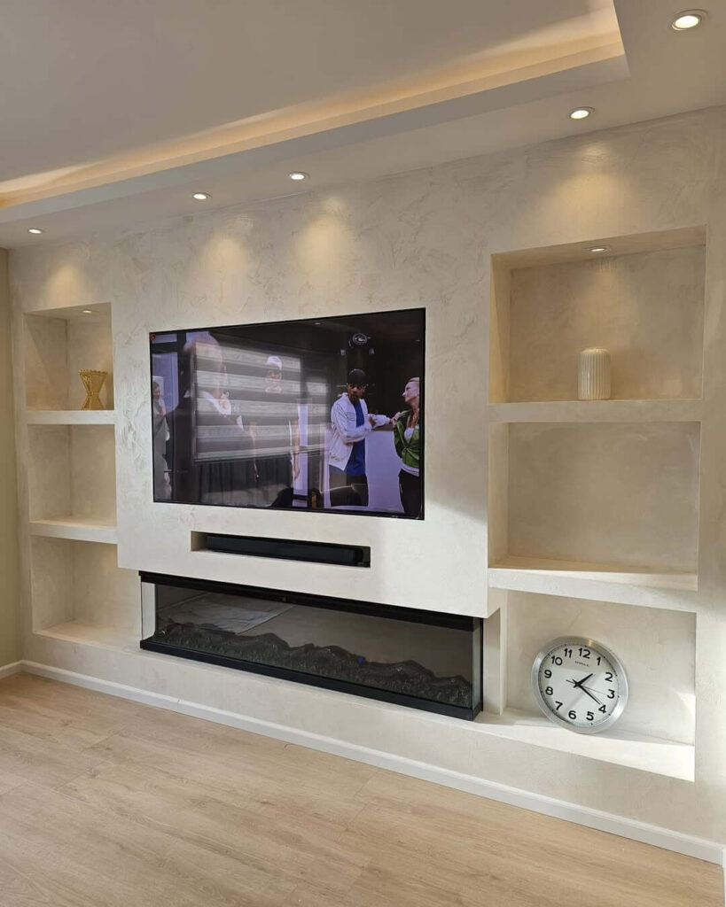 15. Built-In Elegance with Dusty Blue Cabinetry