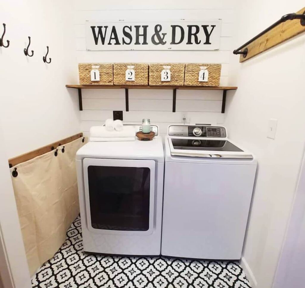 16. Ultra-Organized Laundry Closet with Stacked Units and Smart Storage