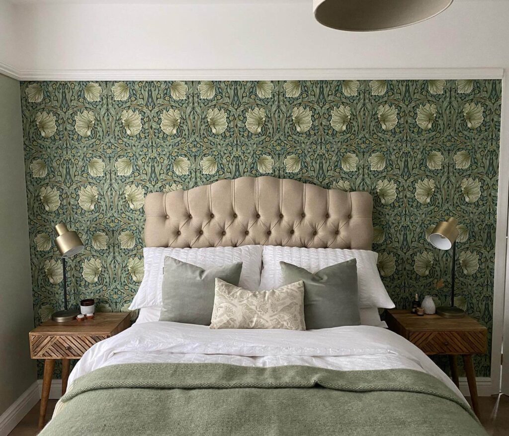 17. Introduce Pattern with a Sage-Inspired Wallpaper