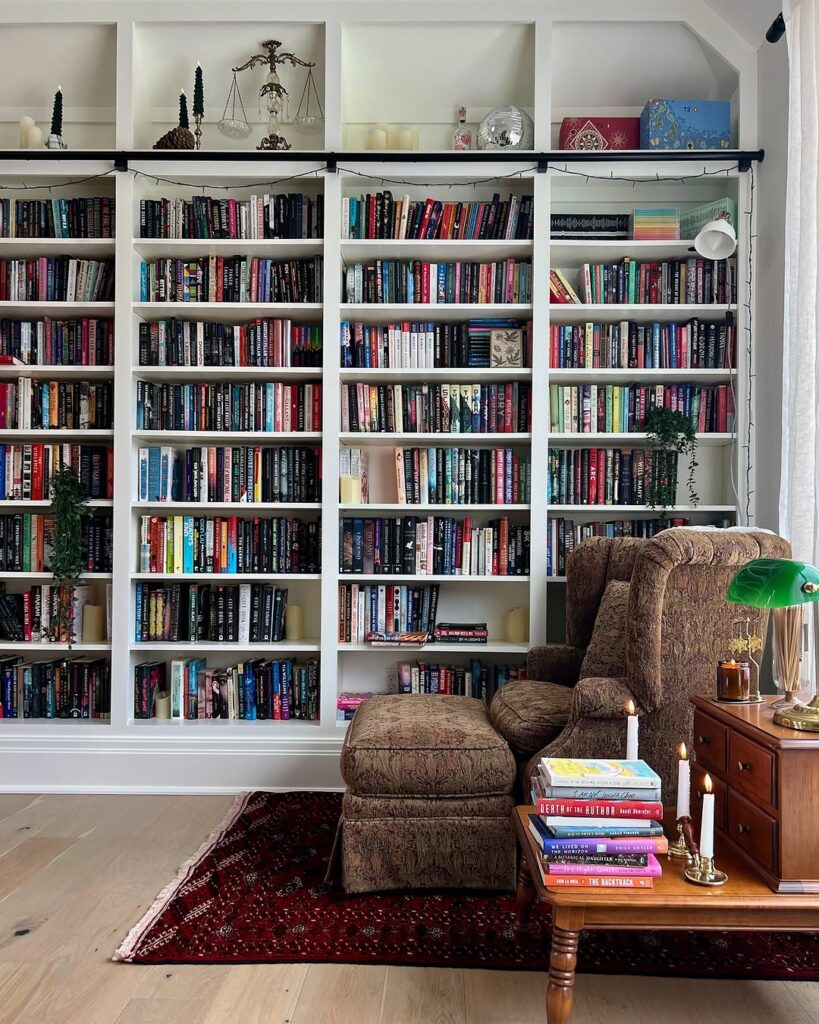 17. Neutral-Toned Bookshelves with Soft Styling