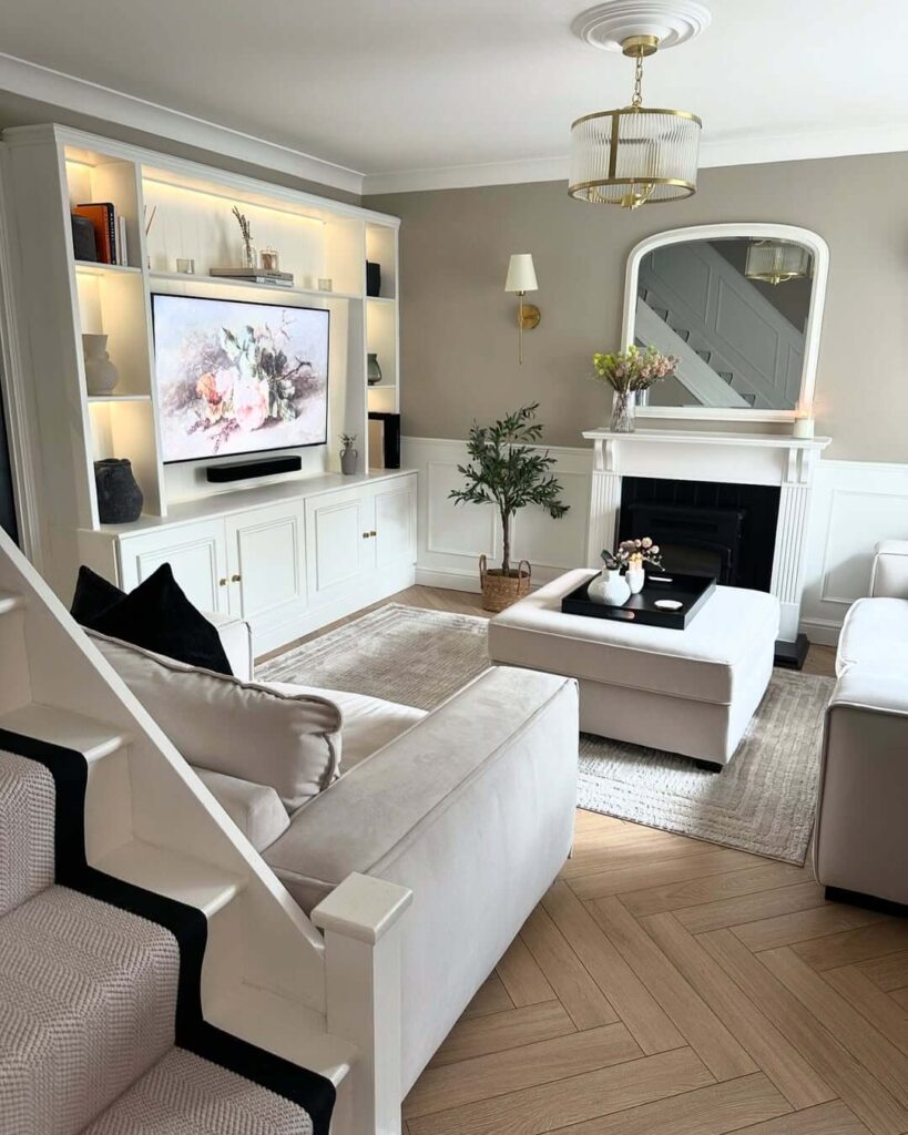 17. Built-In Niche with Textured Finish and Fireplace