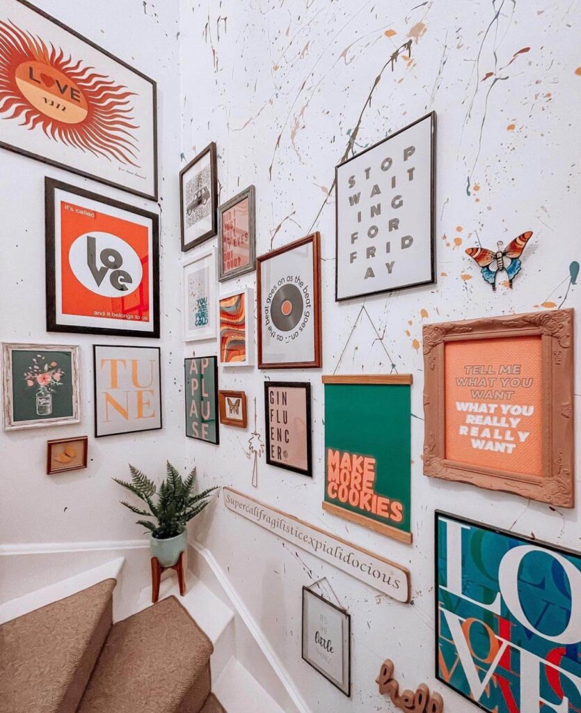 2. Staircase Gallery Wall with Playful Typography