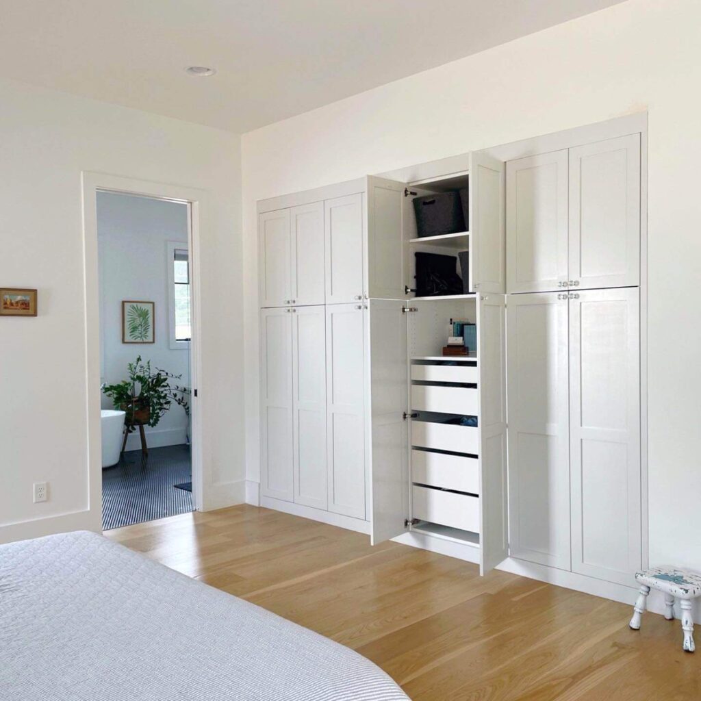 2. Streamline Bedroom Storage with a Built-In IKEA Wardrobe