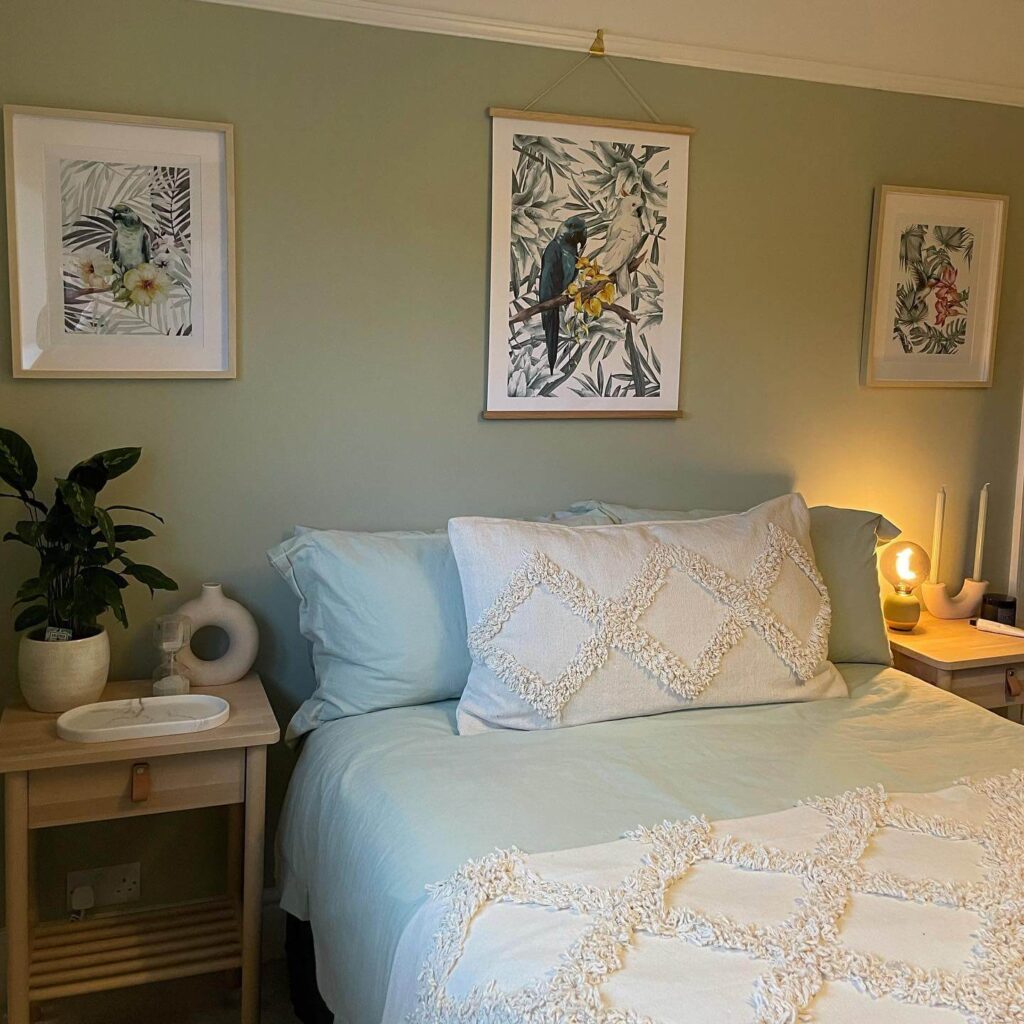 20. Mix Sage Green with Tropical-Inspired Art