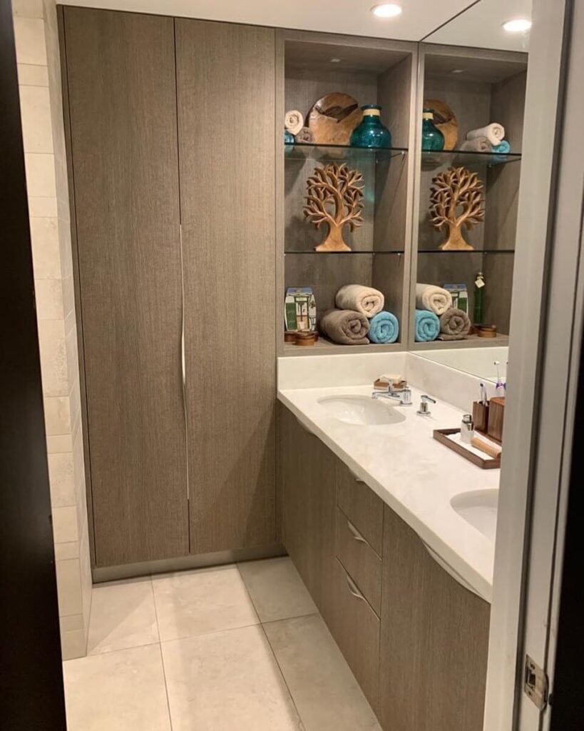 20. Opt for Open Vanity Storage in a Bright Bathroom