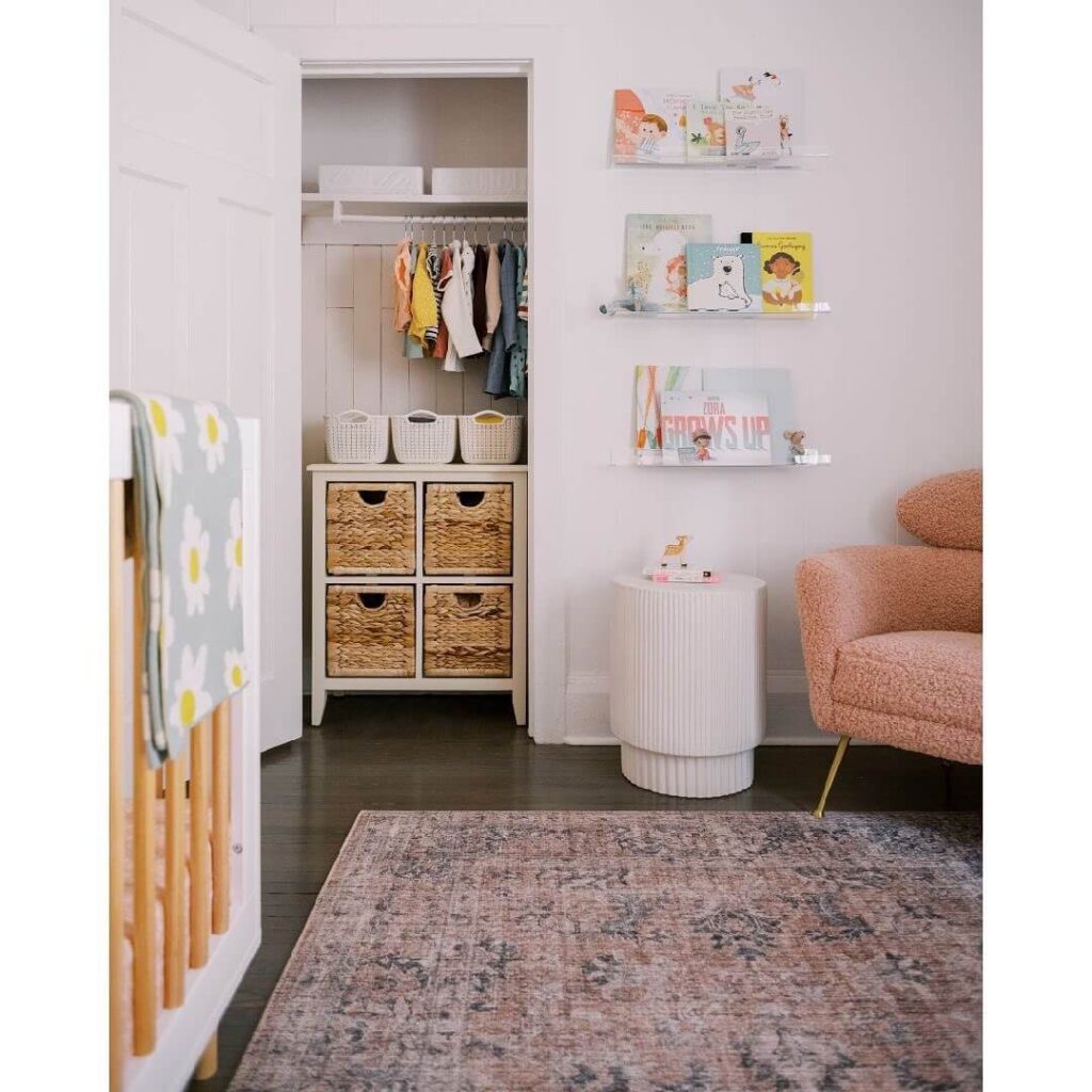24. Boutique Glam Closet with Floral Feature Wall