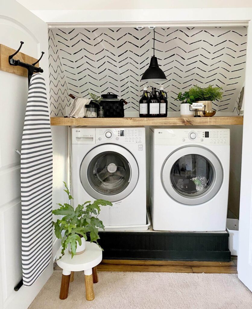 3. Cozy Laundry Closet with Open Shelving and Earthy Accents