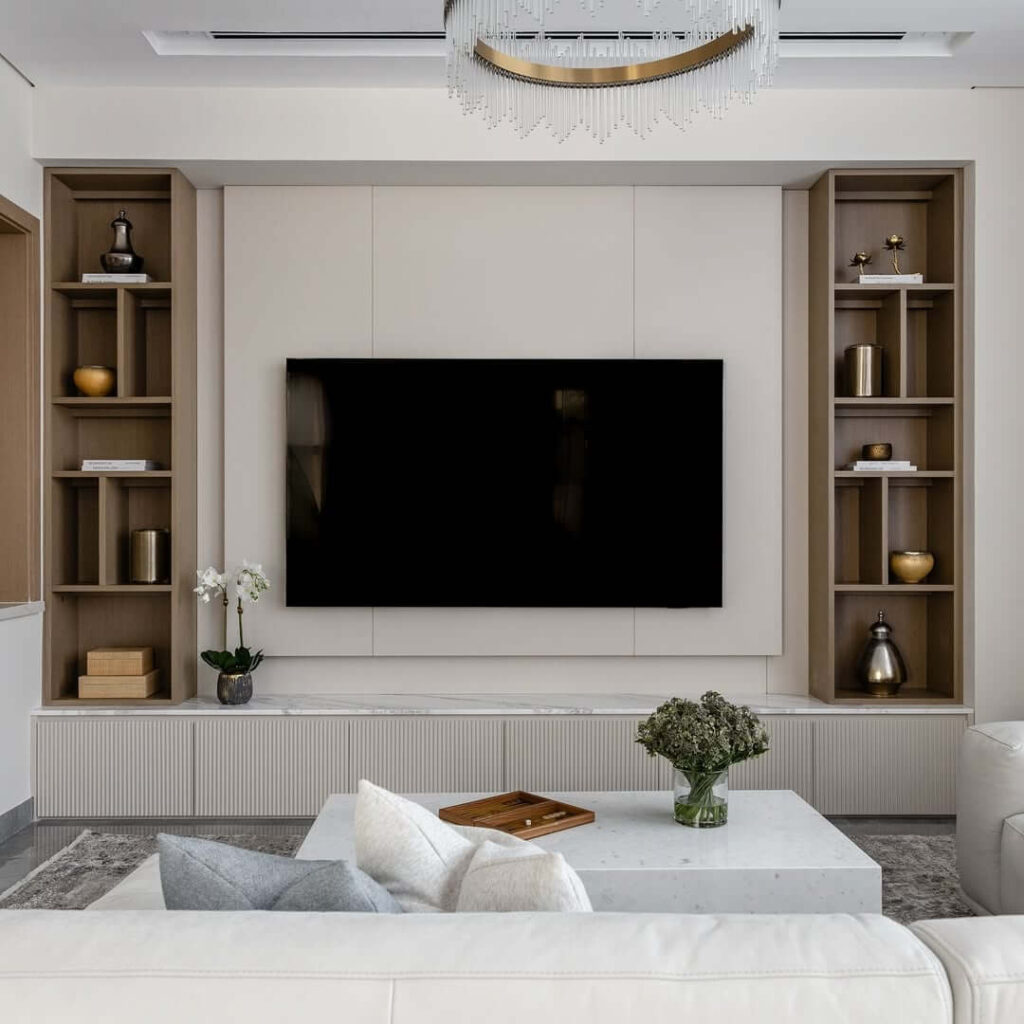 2. Built-In Shelving with Ambient Lighting