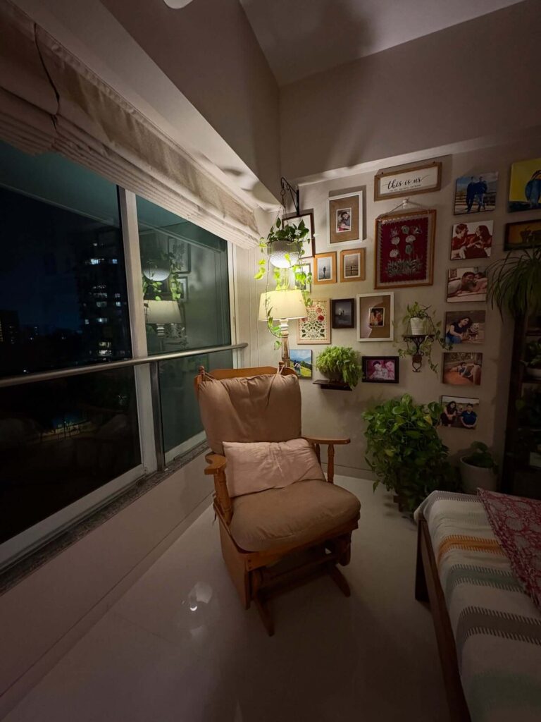 3. Floor-to-Ceiling Photo Column for Narrow Walls