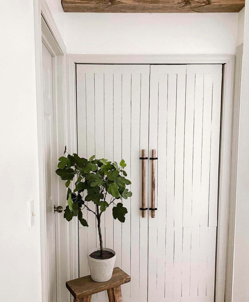 5. Vertical Slat Closet Doors with Rustic Wooden Handles