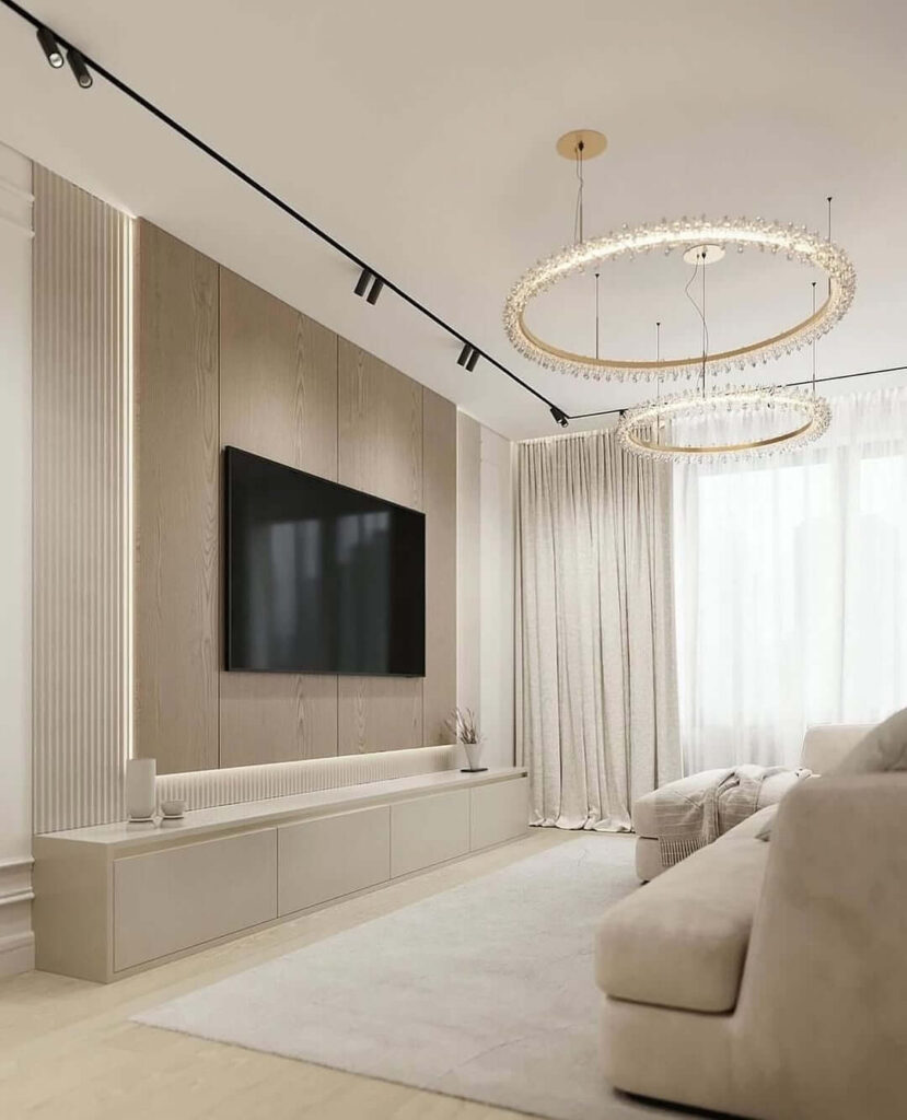 4. Neutral Modern with Open Shelving Accents