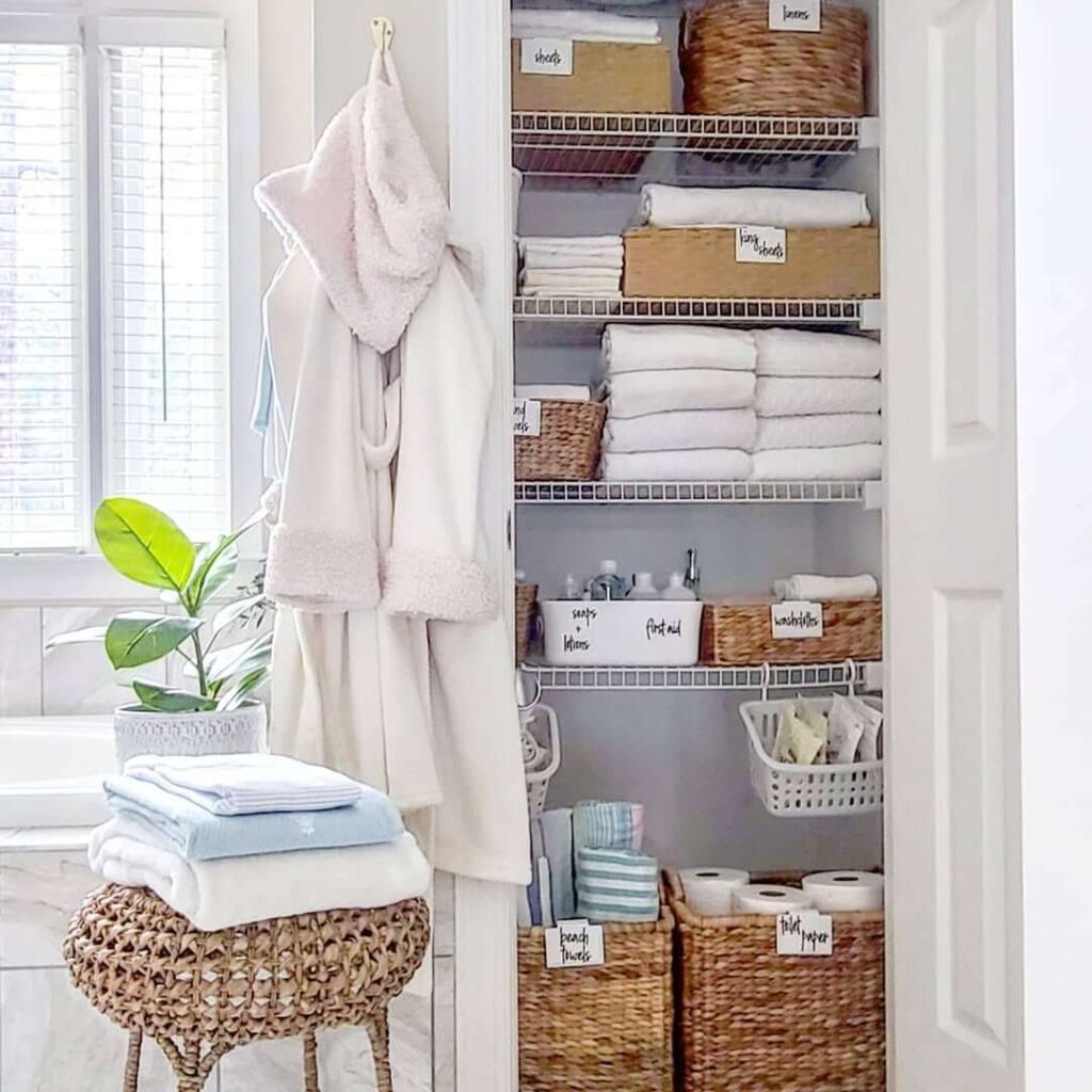 6. Utilize Corner Closets with Coordinated Baskets
