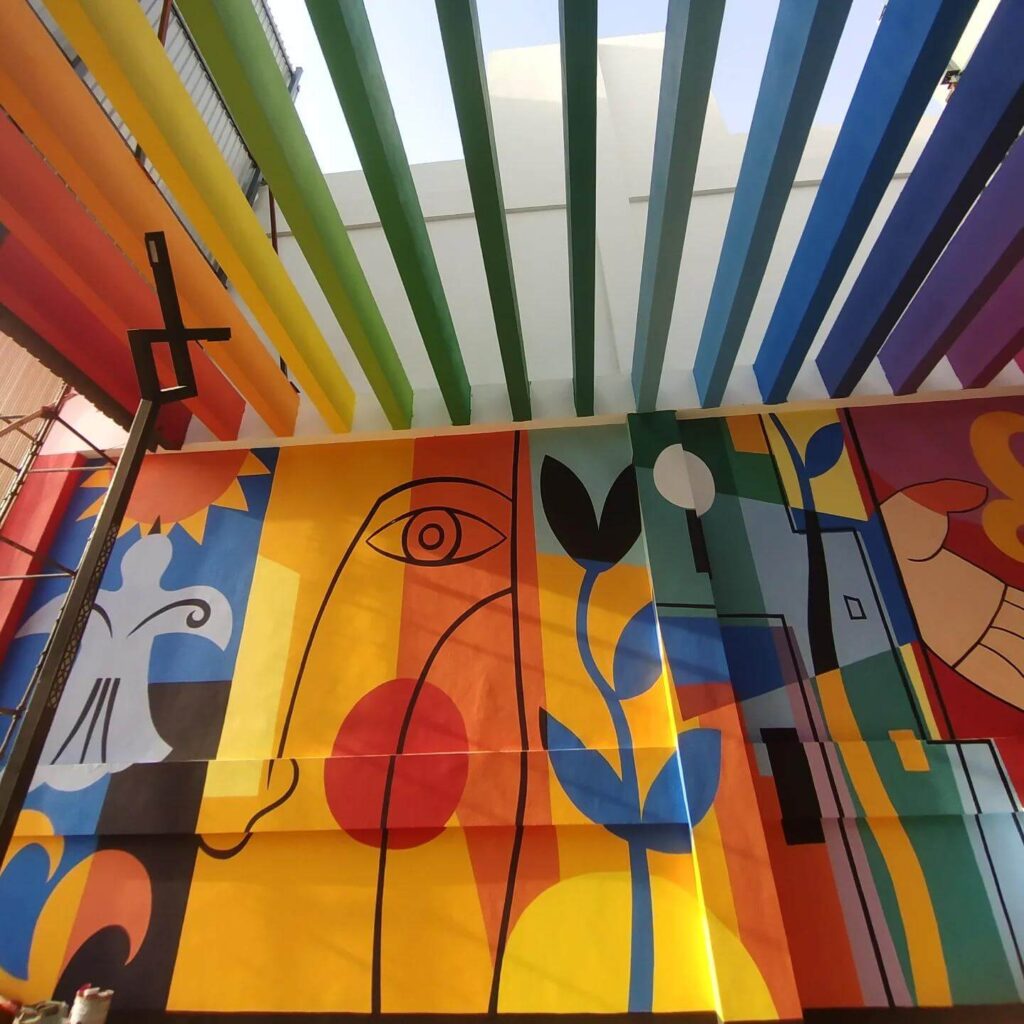 6. Urban Energy with a Colorful Geometric Mural