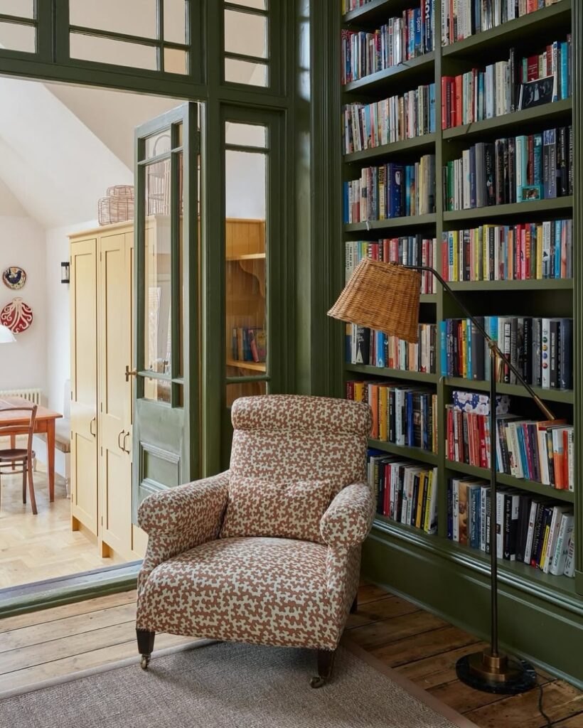 8. Bookshelf with a Pop of Bold Color