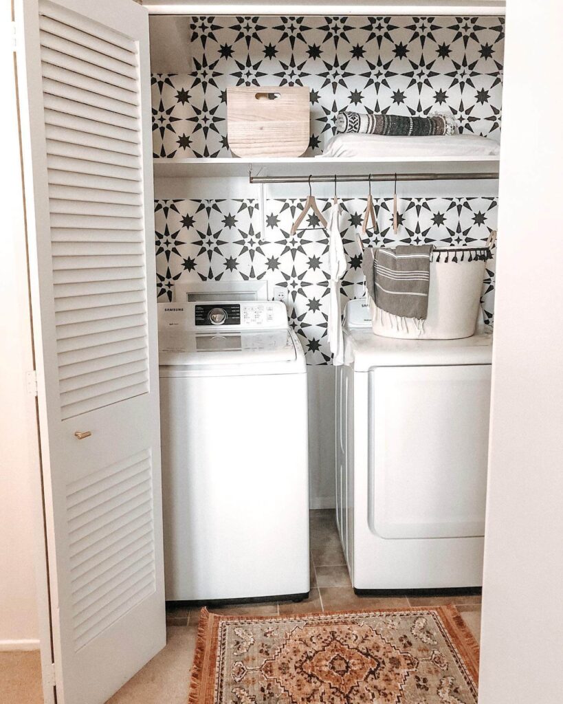 8. Rustic Farmhouse Laundry Closet with Wood Accents
